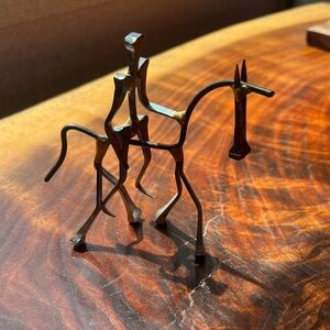 Handcrafted horse and rider figurine - made out of horseshoe nails
